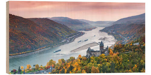 Holzbild Burg Stahleck am Rhein im Herbst, Deutschland