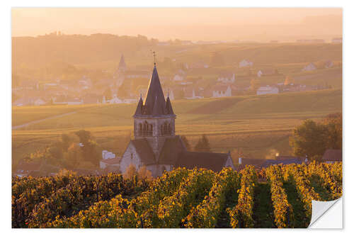 Selvklebende plakat Autumn vineyards near Ville Dommange in Champagne, France