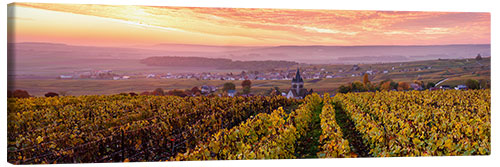 Canvas print Panoramic of autumn vineyards near Ville Dommange in Champagne, France