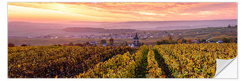 Sticker mural Panoramic of autumn vineyards near Ville Dommange in Champagne, France