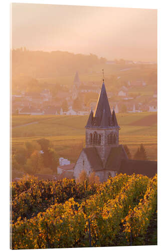 Acrylic print Church and vineyards near Ville Dommange in Champagne, France