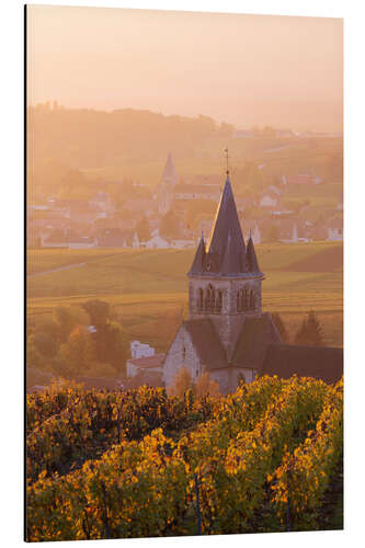 Aluminium print Church and vineyards near Ville Dommange in Champagne, France