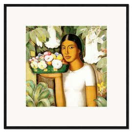 Ingelijste kunstdruk Mujer con flores