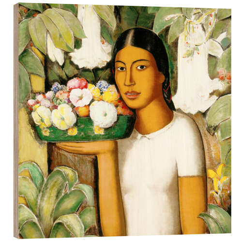 Puutaulu Mujer con flores