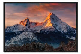 Gerahmter Kunstdruck Alpenglühen am Watzmann