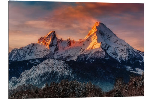 Tableau en plexi-alu Coucher de soleil sur le chaînon du Watzmann