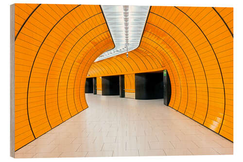 Wood print Marienplatz subway station in Munich