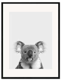 Impression artistique encadrée Portrait d'un koala en noir et blanc