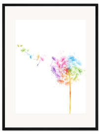 Gerahmter Kunstdruck Regenbogen-Pusteblume