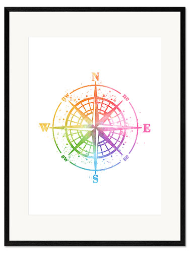 Innrammet kunsttrykk Compass Watercolor