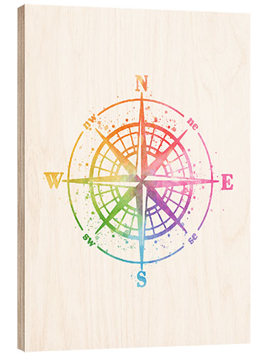 Wood print Compass Watercolor