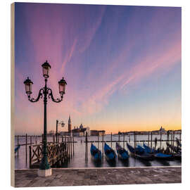 Wood print Gondolas in Venice during sunrise