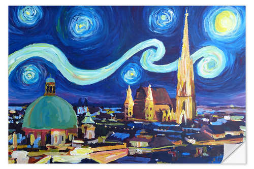 Wandsticker Starry Night in Wien Österreich St. Stephan -Kathedrale Van Gogh Inspirations