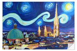 Selvklebende plakat Starry Night in Vienna Austria   Saint Stephan Cathedral Van Gogh Inspirations