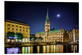 Foam board print Moon over the town hall in Hamburg