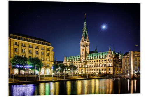 Gallery Print Mond über dem Rathaus Hamburg