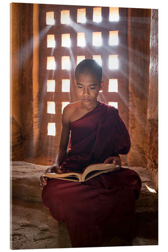 Acrylic print Young Burmese monk in meditation at the monastery