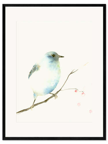 Impression artistique encadrée Petit oiseau bleu clair