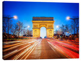 Tableau sur toile Arc de Triomphe and Champs-Elysees at night in Paris France