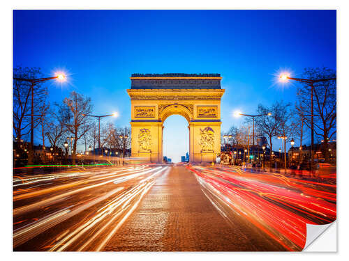 Vinilo para la pared Arc de Triomphe and Champs-Elysees at night in Paris France