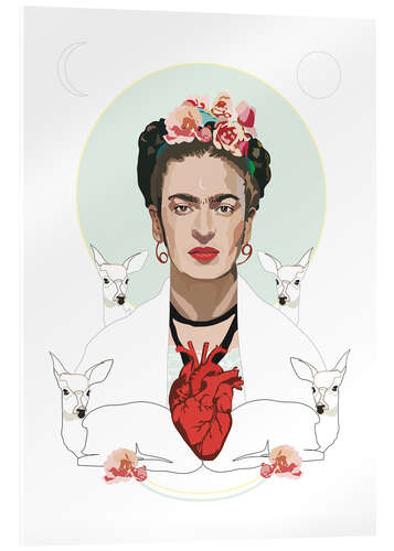 Akrylglastavla Frida Kahlo's heart in white