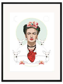 Gerahmter Kunstdruck Frida Kahlos Herz in weiß