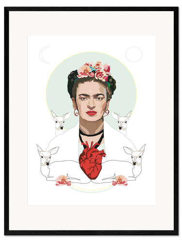 Impression artistique encadrée Le cœur de Frida Kahlo en blanc