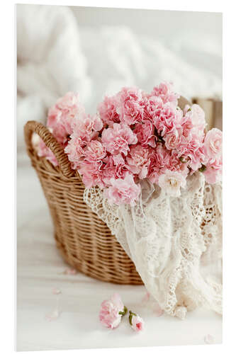 Obraz na PCV Pink pastel flowers in wicker basket