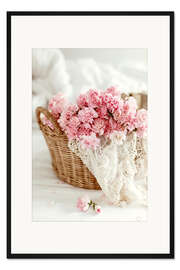 Gerahmter Kunstdruck Rosafarbene Nelken im Weidenkorb