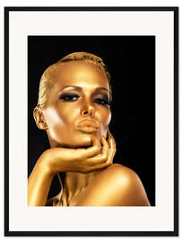 Gerahmter Kunstdruck Frau mit Gold-Make-up