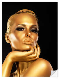 Selvklebende plakat Woman with Gold Make-up