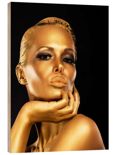 Wood print Woman with Gold Make-up