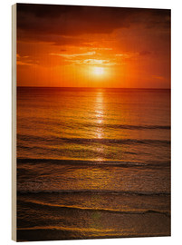 Hout print  Zonsopgang bij het water