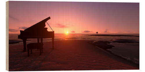 Hout print Piano on the beach