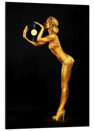 Aluminium print Futurism - Golden DJ with vinyl