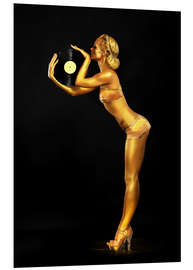 Hartschaumbild Futurismus - goldene DJ mit Vinyl