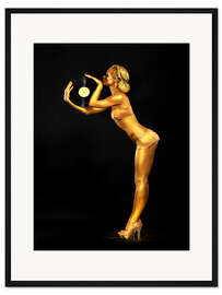 Gerahmter Kunstdruck Futurismus - goldene DJ mit Vinyl