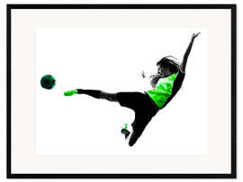 Ingelijste kunstdruk Female Footballer jumping