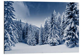 Tableau en aluminium Paysage hivernal avec des arbres enneigés