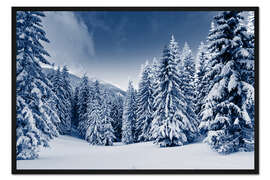 Gerahmter Kunstdruck Winterlandschaft mit schneebedeckten Bäumen