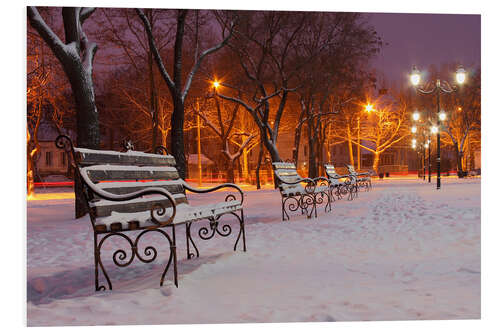 Foam board print Park bench on a winter morning