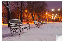 Selvklebende plakat Park bench on a winter morning