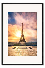 Gerahmter Kunstdruck Eiffelturm in Paris bei Sonnenuntergang