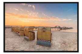 Gerahmter Kunstdruck Kellenhusen Ostsee Seebrücke Strandkorb