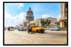 Gerahmter Kunstdruck Havanna Kapitol mit Oldtimer