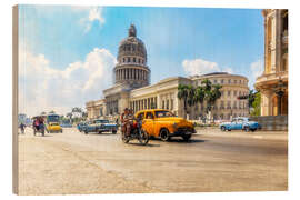 Holzbild Havanna Kapitol mit Oldtimer