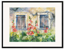 Gerahmter Kunstdruck Stockrosen