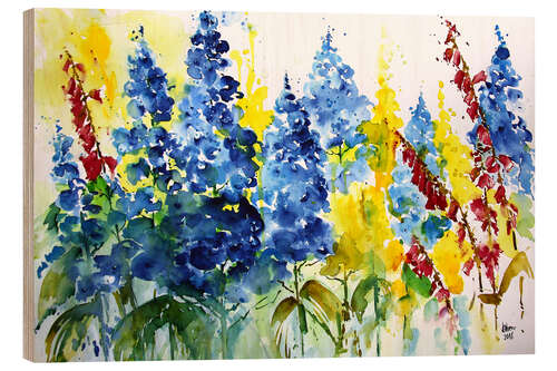 Wood print larkspur