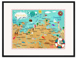 Gerahmter Kunstdruck Bunte Karte Ostsee