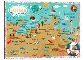 Magnettafel Bunte Karte Ostsee